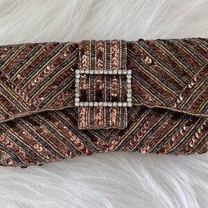 Sequin Embellished Clutch with Rhinestone Buckle